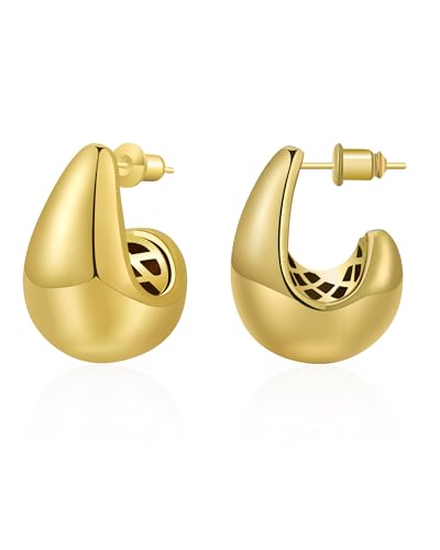 MESOVOR Gold Klobige Creolen Ohrringe für Damen und Mädchen, 18 Karat Vergoldete Leichte Hohle Dicke Offene Kreolen Ohrringe Schmuck Geschenke (Gold-05) von Mesovor