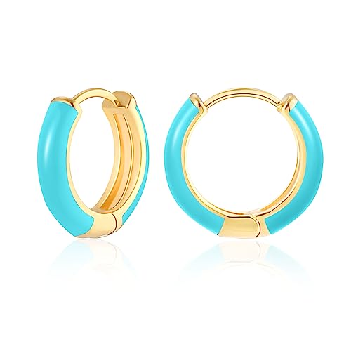 MESOVOR Kleine Goldene Creolen Ohrringe für Damen, 18 Karat Vergoldete Leichte Huggie-Ohrringe | Hypoallergene Ohrringe aus Emaille Geschenke für Mädchen (Blau) von Mesovor