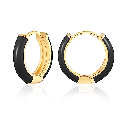 MESOVOR Kleine Goldene Creolen Ohrringe für Damen, 18 Karat Vergoldete Leichte Huggie-Ohrringe | Hypoallergene Ohrringe aus Emaille Geschenke für Mädchen (Schwarz) von Mesovor