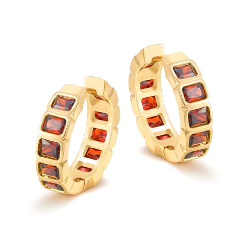 MESOVOR Kristall Creolen Ohrringe für Damen, 18 Karat Vergoldete, Leichte Huggie Ohrringe Schmuck Geschenke (Rot) von Mesovor
