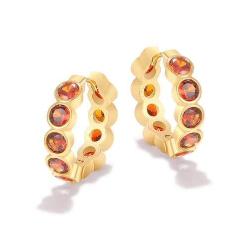 MESOVOR Kristall Creolen Ohrringe für Damen, 18 Karat Vergoldete, Leichte Huggie Ohrringe Schmuck Geschenke (Rund-Rot) von Mesovor