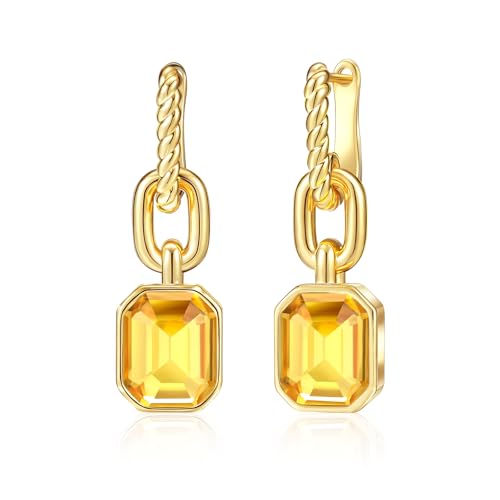 MESOVOR Kristall Tropfen Ohrringe, 18 Karat Vergoldete Creolen | Smaragd Grün Schwarz Ohrringe Schmuck Geschenk für Mutter Frau (Gelb) von Mesovor