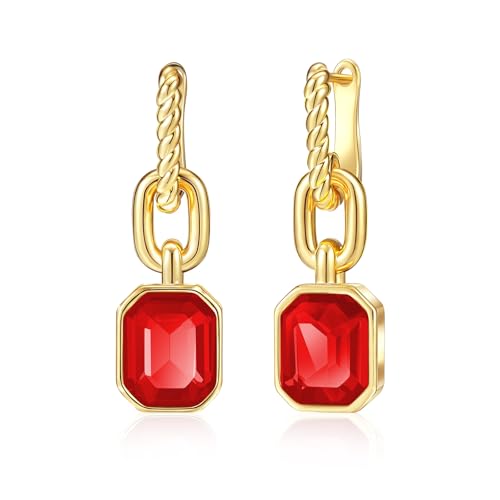 MESOVOR Kristall Tropfen Ohrringe, 18 Karat Vergoldete Creolen | Smaragd Grün Schwarz Ohrringe Schmuck Geschenk für Mutter Frau (Rot) von Mesovor