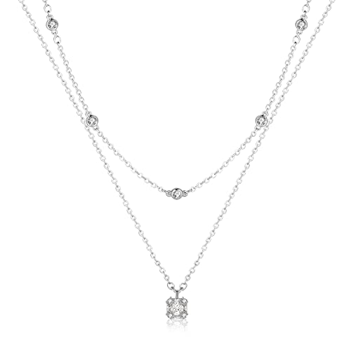 Mesovor Diamant Kette für Damen, Zierliche Goldkette 18 Karat Vergoldete Mehrlagige Halsketten | Quadrat Träne Kreuzen Perle Tropfen Halskette Schmuck Geschenke für Mädchen (Quadratisch cz-silber) von Mesovor