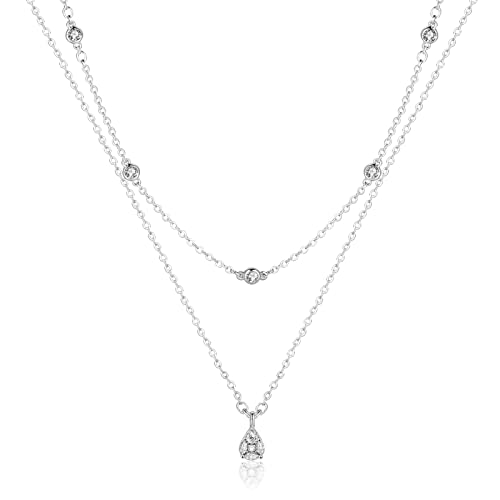 Mesovor Diamant Kette für Damen, Zierliche Goldkette 18 Karat Vergoldete Mehrlagige Halsketten | Quadrat Träne Kreuzen Perle Tropfen Halskette Schmuck Geschenke für Mädchen (Tropfen cz-Silber) von Mesovor