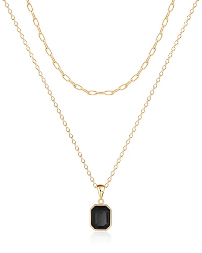 Mesovor Gold Kristall Halsketten für Damen im Trend, 18K Vergoldete Büroklammer Kette | Geburtsstein-Halskette, Schmuckgeschenke (Schwarz) von Mesovor