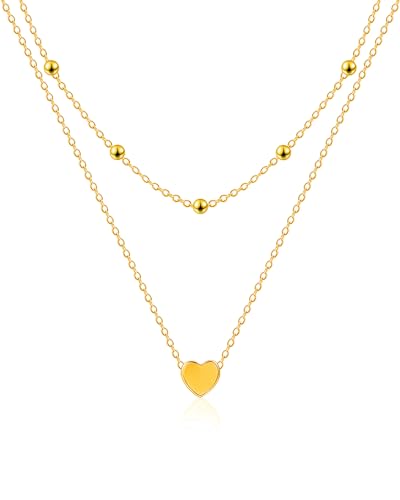 Mesovor Gold Schichtige Halsketten für Damen, 18 Karat Vergoldete Halskette mit Scheiben Anhänger | Münze Diamant Ketten Schmuck Geschenke (Gold-Liebe) von Mesovor