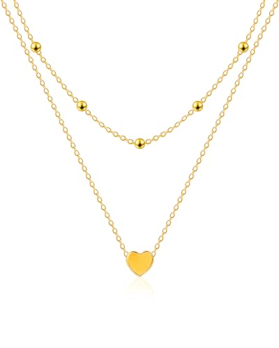 Mesovor Gold Schichtige Halsketten für Damen, 18 Karat Vergoldete Halskette mit Scheiben Anhänger | Münze Diamant Ketten Schmuck Geschenke (Gold-Liebe) von Mesovor
