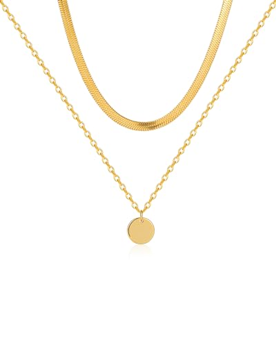 Mesovor Gold Schichtige Halsketten für Damen, 18 Karat Vergoldete Halskette mit Scheiben Anhänger | Münze Diamant Ketten Schmuck Geschenke (Kette) von Mesovor