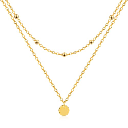 Mesovor Gold Schichtige Halsketten für Damen, 18 Karat Vergoldete Halskette mit Scheiben Anhänger | Münze Diamant Ketten Schmuck Geschenke (Korn) von Mesovor
