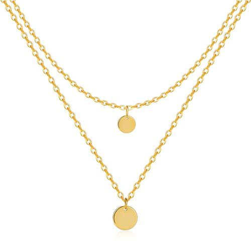 Mesovor Gold Schichtige Halsketten für Damen, 18 Karat Vergoldete Halskette mit Scheiben Anhänger | Münze Diamant Ketten Schmuck Geschenke (Rabatt) von Mesovor
