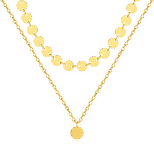 Mesovor Gold Schichtige Halsketten für Damen, 18 Karat Vergoldete Halskette mit Scheiben Anhänger | Münze Diamant Ketten Schmuck Geschenke (Scheiben) von Mesovor