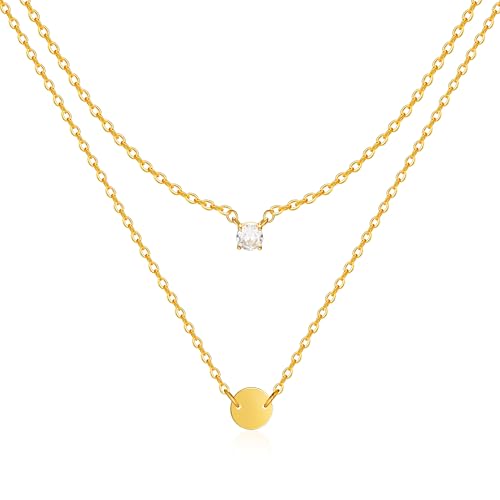 Mesovor Gold Schichtige Halsketten für Damen, 18 Karat Vergoldete Halskette mit Scheiben Anhänger | Münze Diamant Ketten Schmuck Geschenke (Zirkon) von Mesovor