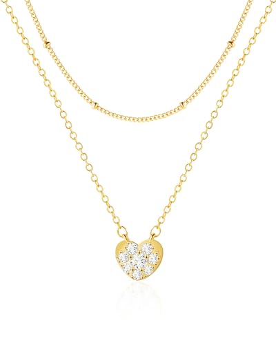 Mesovor Gold Schichtige Halsketten für Damen und Mädchen, 18 Karat Vergoldete Halskette mit Scheiben-Herz-Münze, Rundem Anhänger Ketten Schmuck (Gold-Liebe) von Mesovor