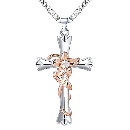 Mesovor Kreuz Kette Halskette für Frauen, Religiöser Glaube Kreuz Gott gesegnet Anhänger Halskette für Mädchen Mutter Frau Geschenke (Narzissen-Hoffnung) von Mesovor