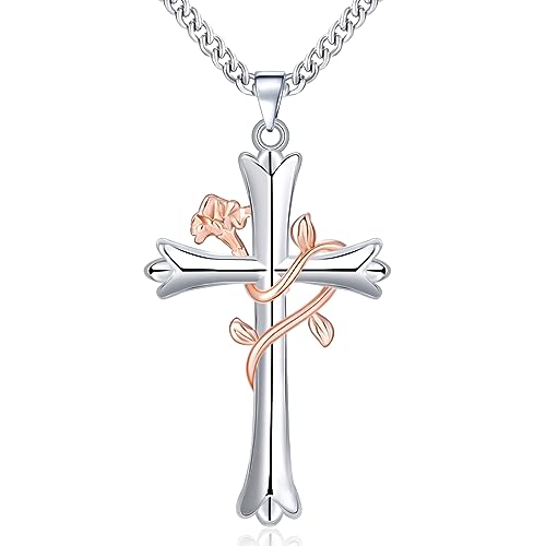 Mesovor Kreuz Kette Halskette für Frauen, Religiöser Glaube Kreuz Gott gesegnet Anhänger Halskette für Mädchen Mutter Frau Geschenke (Nelke-Liebe) von Mesovor