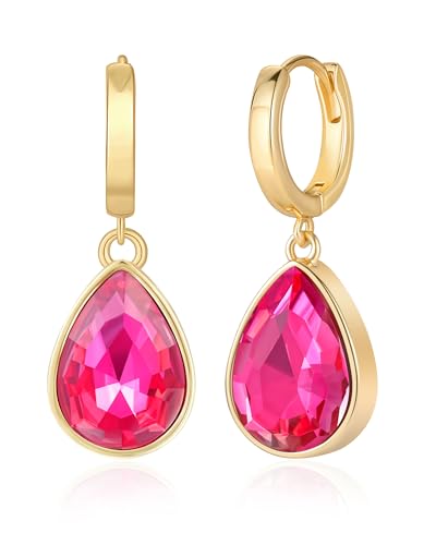 Mesovor Kristall Creolen Ohrringe für Damen, 18 Karat Vergoldete Funkelnde Kristall Wassertropfen Ohrringe Hängend, Schmuck, Geschenke für Ehefrau, Mutter (Rosen Rot) von Mesovor