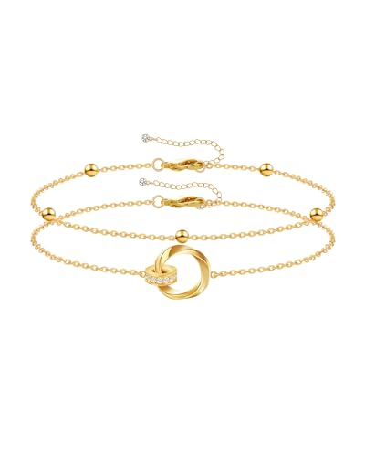 Mesovor Zierliche Goldene Herz Glieder Armbänder für Damen und Mädchen, 18 Karat Vergoldet, Verstellbar, Separat Geschichtet Armbänder Schmuck Geschenke (Doppelte Schleife) von Mesovor