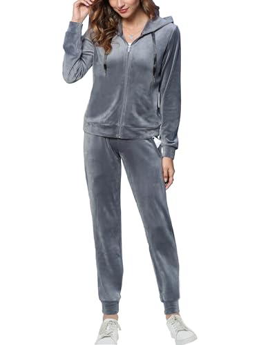 MessBebe Damen Trainingsanzüge Set Freizeitanzug Oberteil Samt Sportbekleidung 2-teilig Hoodie Reißverschluss Lange Jogginghose Velours Jogginganzug von MessBebe