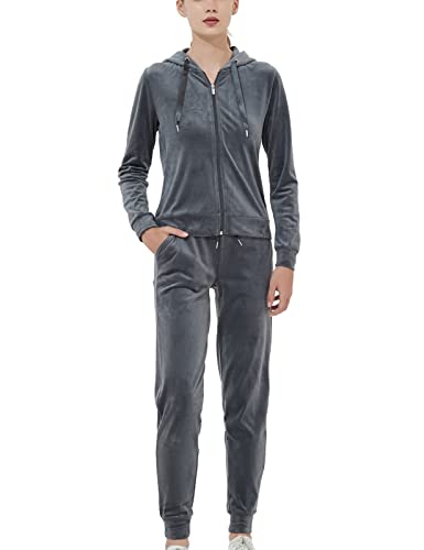 MessBebe Hausanzug Damen Jogginganzug 2-teilig Samt Trainingsanzug Set Freizeitanzug Damen Tracksuit Kapuzenjacke Langarm Kuschelig Und Weich von MessBebe