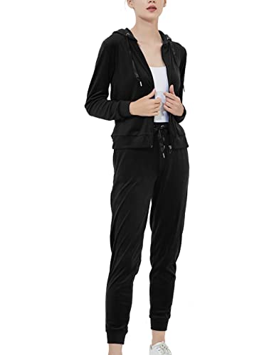 MessBebe Hausanzug Damen Jogginganzug 2-teilig Samt Trainingsanzug Set Freizeitanzug Damen Tracksuit Kapuzenjacke Langarm Kuschelig Und Weich von MessBebe