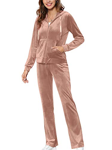 MessBebe Hausanzug Damen Trainingsanzug Set Jogginganzug Velour Sportanzug Anzug 2Teilig Freizeitanzug Oberteil Hose Kapuzenjacke Langarm Zipper Lange kurz Sporthose alle Jahreszeiten von MessBebe