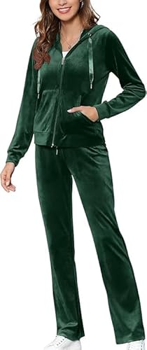 MessBebe Hausanzug Damen Trainingsanzug Set Jogginganzug Velour Sportanzug Anzug 2Teilig Freizeitanzug Oberteil Hose Kapuzenjacke Langarm Zipper Lange kurz Sporthose alle Jahreszeiten von MessBebe