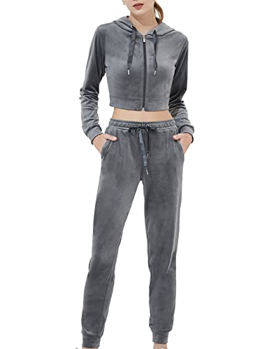 MessBebe Jogginganzug Damen Hausanzug 2-teilig Samt Trainingsanzug Set Freizeitanzug Damen Tracksuit Kapuzenjacke Langarm Kuschelig Und Weich von MessBebe