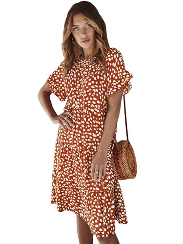 MessBebe Sommerkleid Damen Kurzarm Rundhals Kleider Knielang Loose Fit Lässiges Elegant Minikleid Boho Strandkleider Freizeitkleid von MessBebe