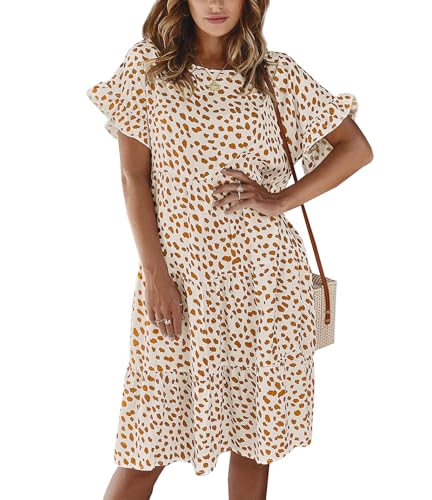 MessBebe Sommerkleid Damen Kurzarm Rundhals Kleider Knielang Loose Fit Lässiges Elegant Minikleid Boho Strandkleider Freizeitkleid von MessBebe