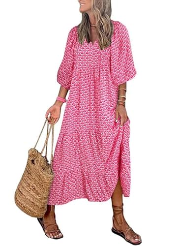 MessBebe Sommerkleider Damen Elegant Boho Langarm Blumenkleid V-Ausschnitt Maxikleid Lässig Sommer Freizeitkleid von MessBebe