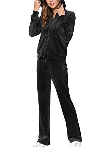 MessBebe Trainingsanzug Damen Hausanzug Set Jogginganzug Velours Sportanzug Freizeitanzug 2 Teilig Kapuzenjacke Langarm Zipper Lange Sporthose für Frühling von MessBebe