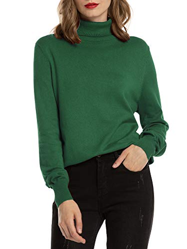 Woolen Bloom Rollkragenpullover Damen Strickpullover Stretch Pullover in Weich Feinstrick Elegant Stehkragen Strickpulli Langarm Rolli Sweater für Herbst Winter, Armeegrün, XL von Woolen Bloom
