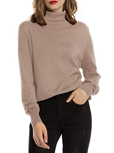 Woolen Bloom Rollkragenpullover Damen Strickpullover Stretch Pullover in Weich Feinstrick Elegant Stehkragen Strickpulli Langarm Rolli Sweater für Herbst Winter, Kamel, M von MessBebe