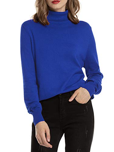 Woolen Bloom Rollkragenpullover Damen Strickpullover Stretch Pullover in Weich Feinstrick Elegant Stehkragen Strickpulli Langarm Rolli Sweater für Herbst Winter, Königsblau, XL von Woolen Bloom