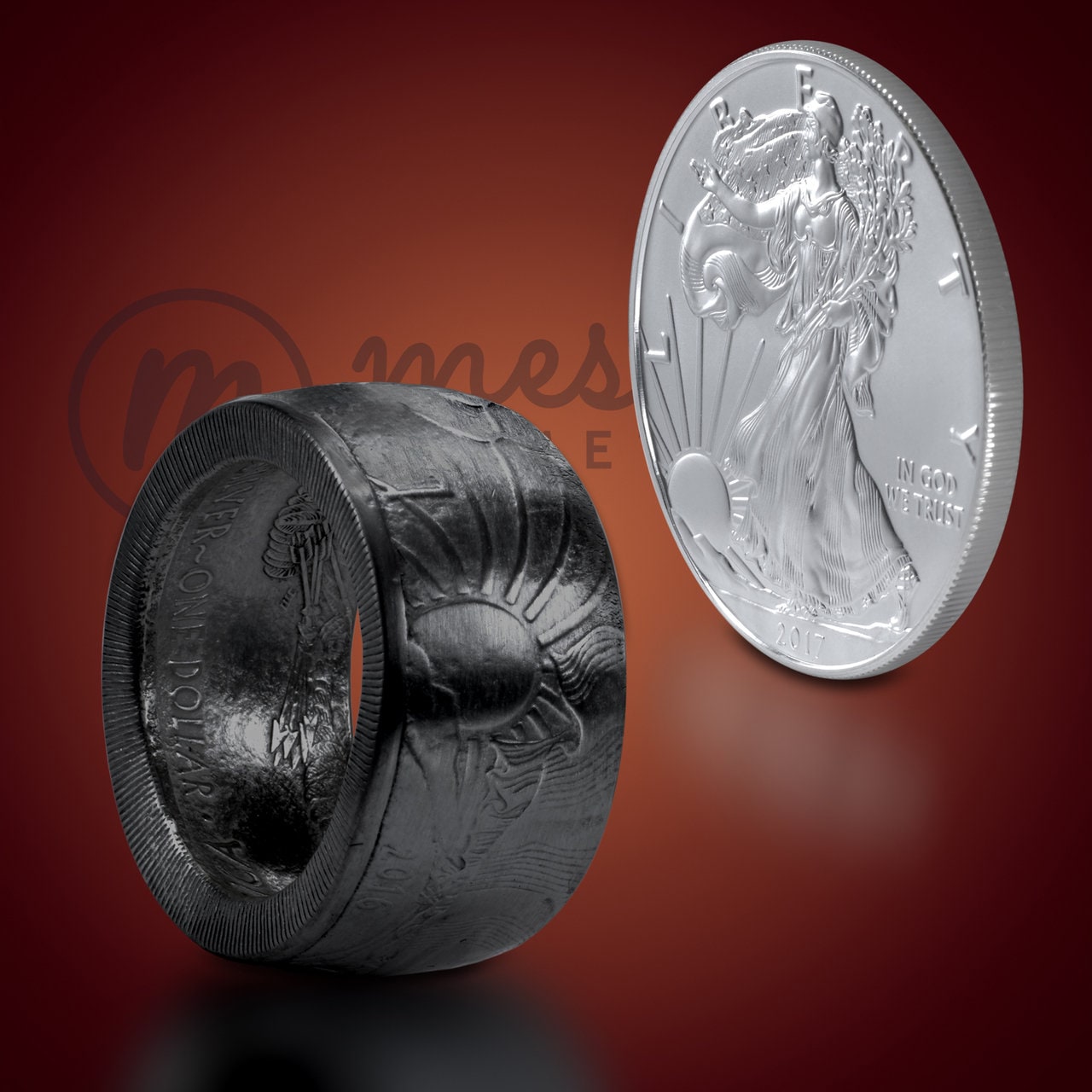 Adler Schwarz Cerakote Silber Dollar Münze Ring Adler Schwarz Cerakote Silber Dollar Münze Ring von MessagesInMetal