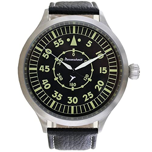 Messerschmitt Aristo Fliegeruhr Triple X - Edelstahlgehäuse Ø 65mm mit schwarzem Lederarmband - automatisches Uhrwerk mit floureszierenden Zeigern - Made in Germany von Messerschmitt
