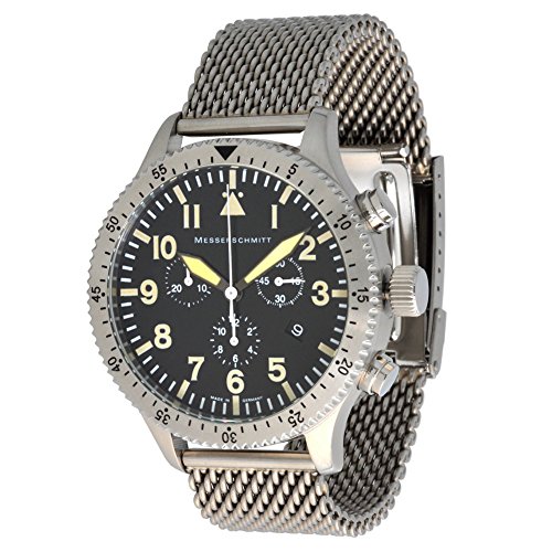 Messerschmitt Herren Quarz Chronograph 5030MS Vintage Ronda Swiss Movement 5ATM mit Milanaisearmband von Messerschmitt