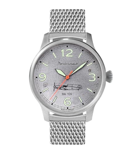Messerschmitt Limitierte Fliegeruhr ME109 - Edelstahlgehäuse Ø42mm - Schweizer Automatic-Werk - Zifferblatt aus original Flugzeugblech - Fluoreszierende Zeiger - verglaste Rückseite - Made in Germany von Messerschmitt