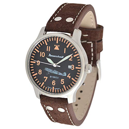 Messerschmitt Quarz BF 109E-3 Aristo Fliegeruhr Edelstahl Lederband braun – Made in Germany von Messerschmitt