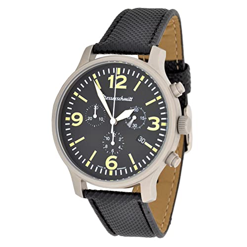Messerschmitt Quarz Herren Flieger Chronograph Model 3H205 Edelstahl Ronda5030D (schwarz) von Messerschmitt