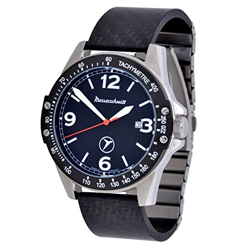 Messerschmitt Quarz Herren Fliegeruhr Model ME-98189V 44mm 5ATM Ronda 515 Uhrwerk (Carbon Spange mit Federstegen) von Messerschmitt