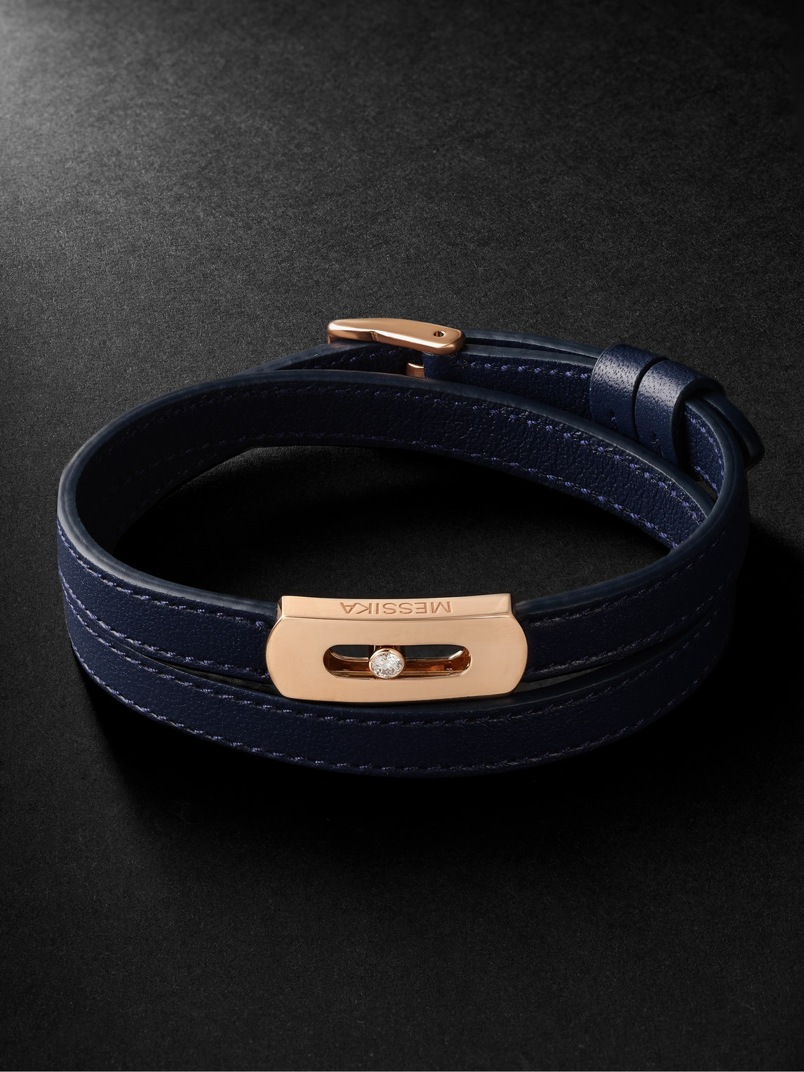 Messika - My Move Rose Gold, Diamond and Leather Bracelet - Men - Blue - L von Messika