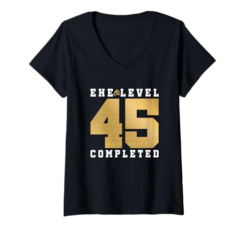 Damen 45. Hochzeitstag Gadget Ehe Level 45 Jahre Messinghochzeit T-Shirt mit V-Ausschnitt von Messinghochzeit Geschenke und 45. Hochzeitstag
