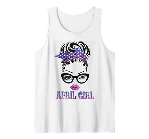 Womens April Girl Messy Bun with Bandana April Girl Birthday Tank Top Womens April Girl Messy Bun with Bandana April Girl Birthday Tank Top von Messy Bun April Birthday With Bandana Lady Queen