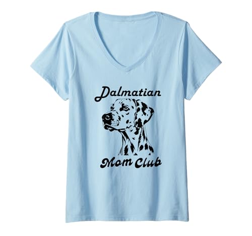 Damen Dalmatiner Mom Club T-Shirt mit V-Ausschnitt von Messy Bun Dalmatiner Mutter T -Shirt