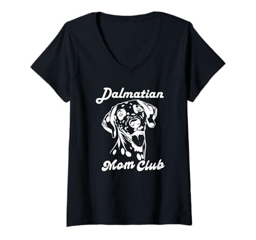 Damen Dalmatiner Mom Club T-Shirt mit V-Ausschnitt Damen Dalmatiner Mom Club T-Shirt mit V-Ausschnitt von Messy Bun Dalmatiner Mutter T -Shirt