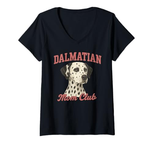Damen Dalmatiner Mom Club T-Shirt mit V-Ausschnitt Damen Dalmatiner Mom Club T-Shirt mit V-Ausschnitt von Messy Bun Dalmatiner Mutter T -Shirt