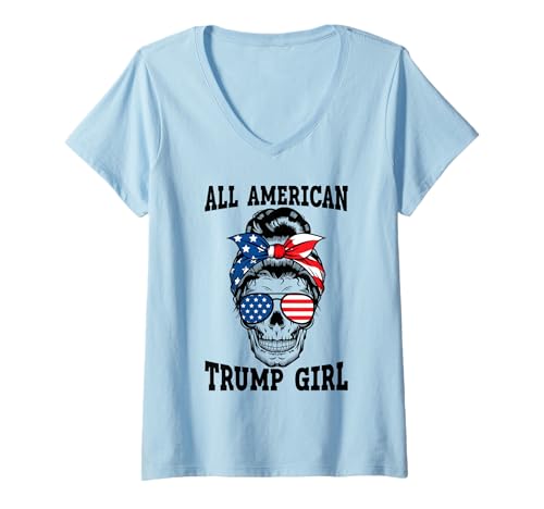 Damen Messy Bun Donald Trump T-Shirt Leopard All American Trump T-Shirt mit V-Ausschnitt Damen Messy Bun Donald Trump T-Shirt Leopard All American Trump T-Shirt mit V-Ausschnitt von Messy Bun Donald Trump Tshirts