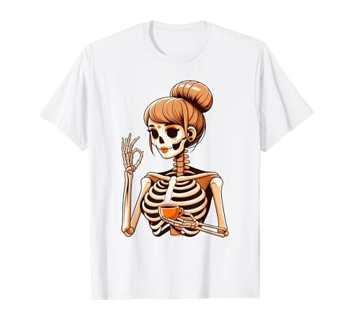 Halloween Skelett Unordentlicher Dutt Kaffee Lustiges Kostüm Mama Frauen T-Shirt Halloween Skelett Unordentlicher Dutt Kaffee Lustiges Kostüm Mama Frauen T-Shirt von Messy Bun Funny Halloween Skeleton Drinking Coffee